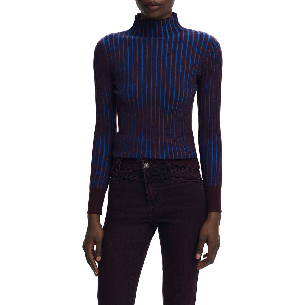 Desigual Fitted Rib Sweater In Blue