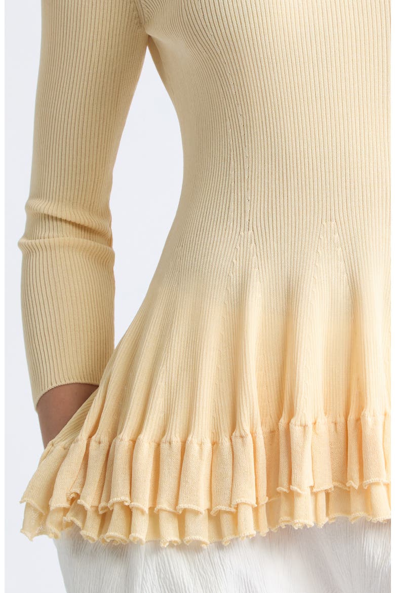 Garrett Peplum Ruffle Hem Mock Neck Top, Alternate, color, CREAM