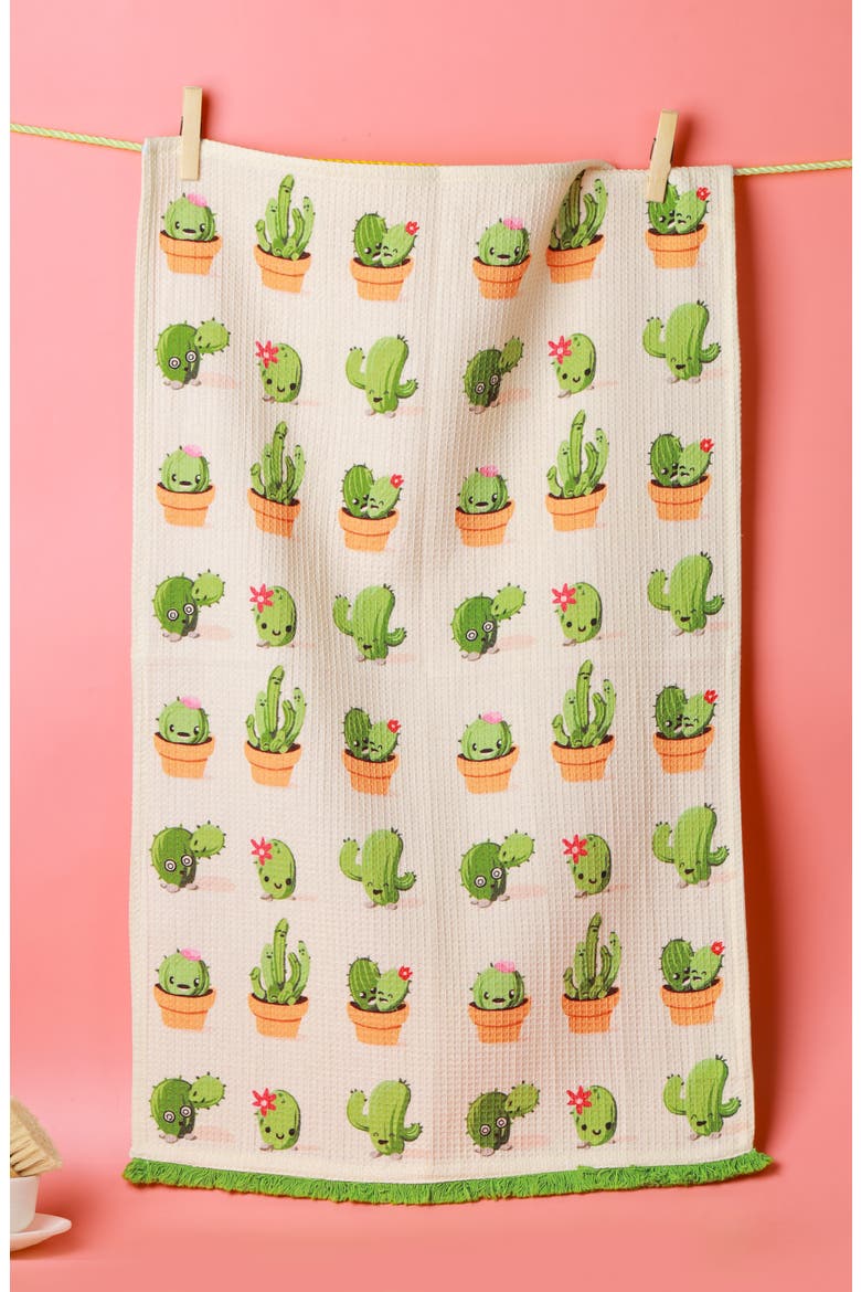 We Grow Cactus Set of 3 Kitchen Towels, Alternate, color, SAGE GREEN/ TERRACOTTA