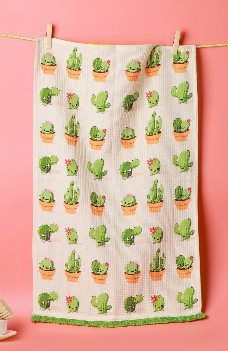 Tiramisu We Grow Cactus Set of 3 Kitchen Towels, Alternate, color, Sage Green/ Terracotta