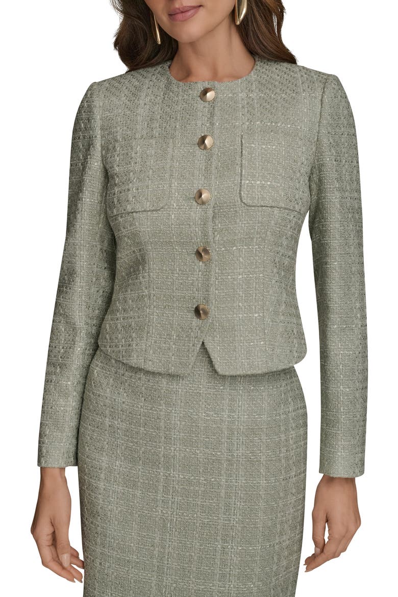 Button Front Tweed Jacket, Main, color, WEATHERED SAGE