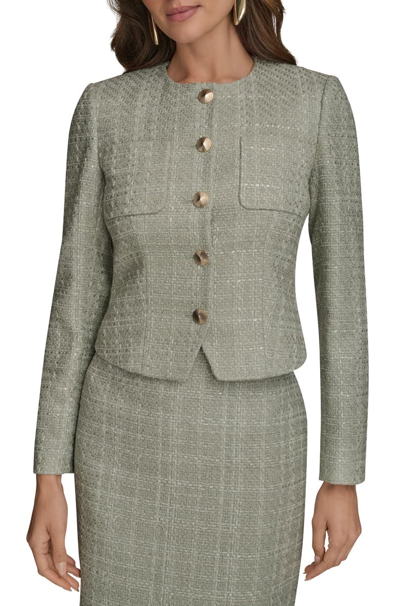 Donna Karan New York Button Front Tweed Jacket, Main, color, Weathered Sage