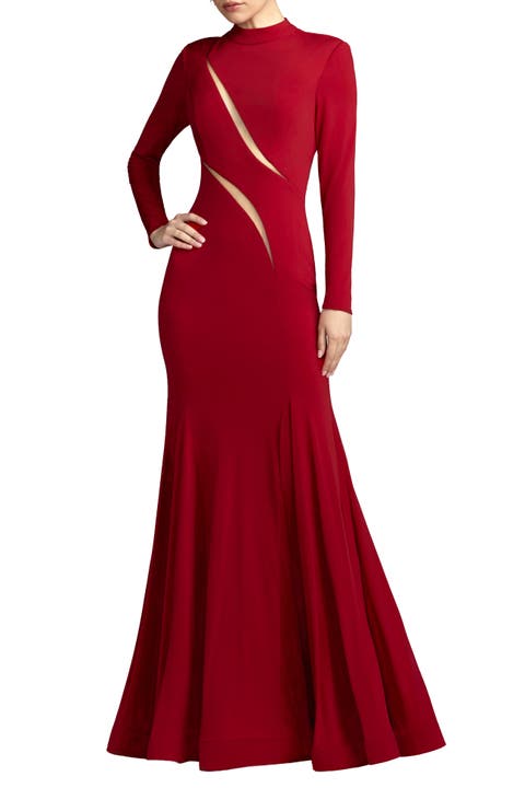 Mock Neck Long Sleeve Cut Out Jersey Gown