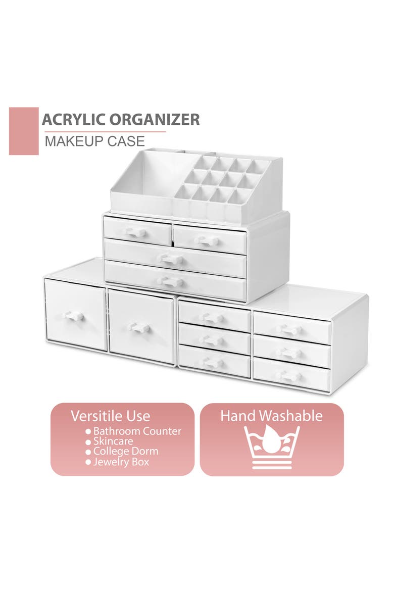 Large 12-Drawer Makeup Organizer Case, Alternate, color, WHITE