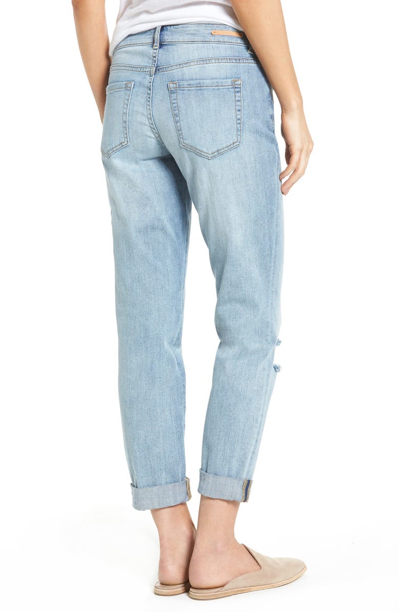 Caslon<sup>®</sup> Ripped & Floral Embroidered Straight Leg Jeans, Alternate, color, 