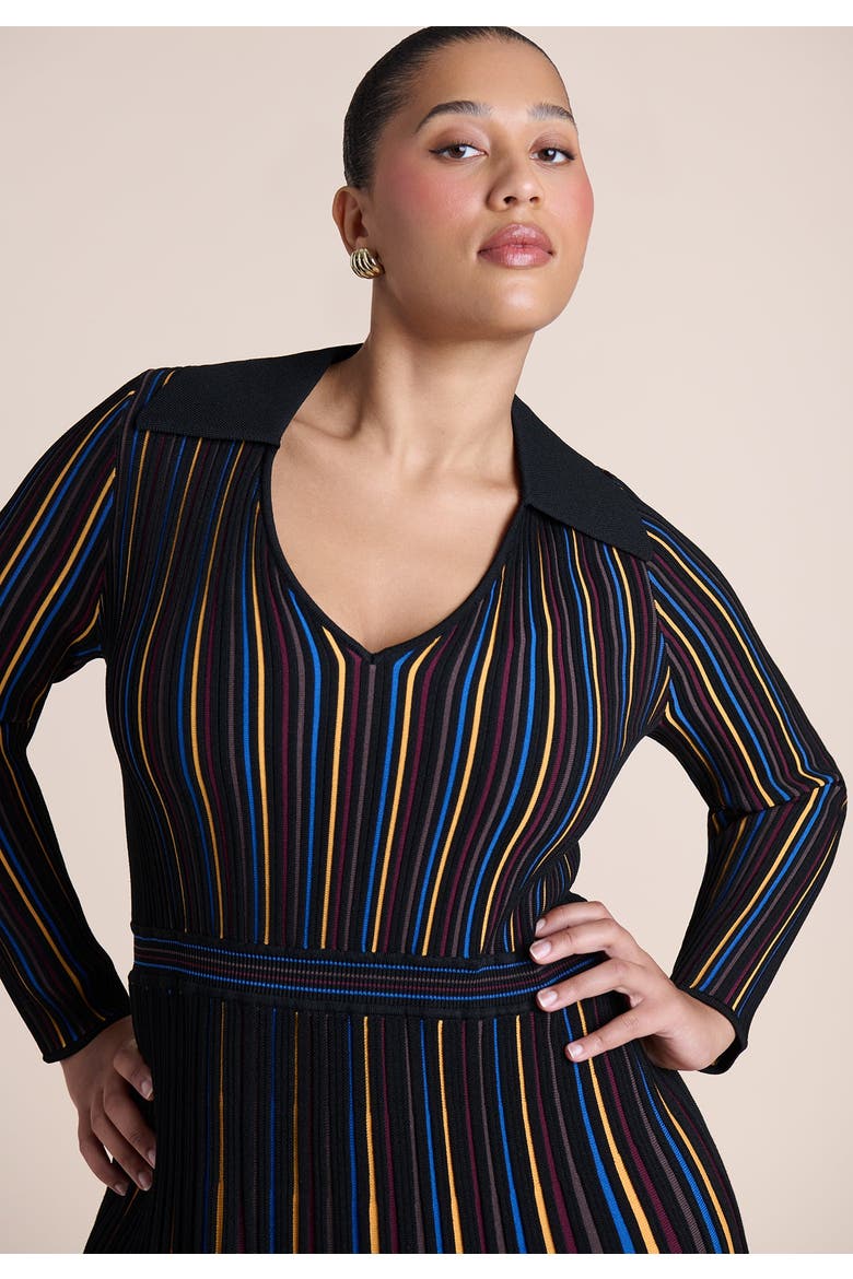 Pleated Knit Midi Dress, Alternate, color, PRIMARY STRIPES