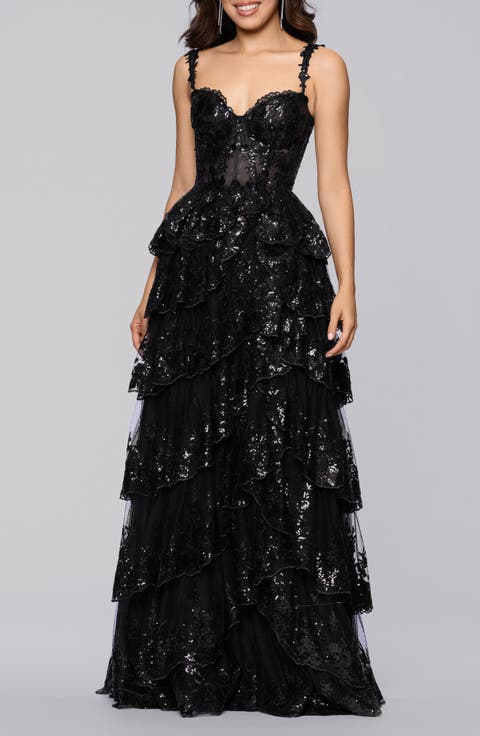 Sequin Layered Ruffle Ballgown