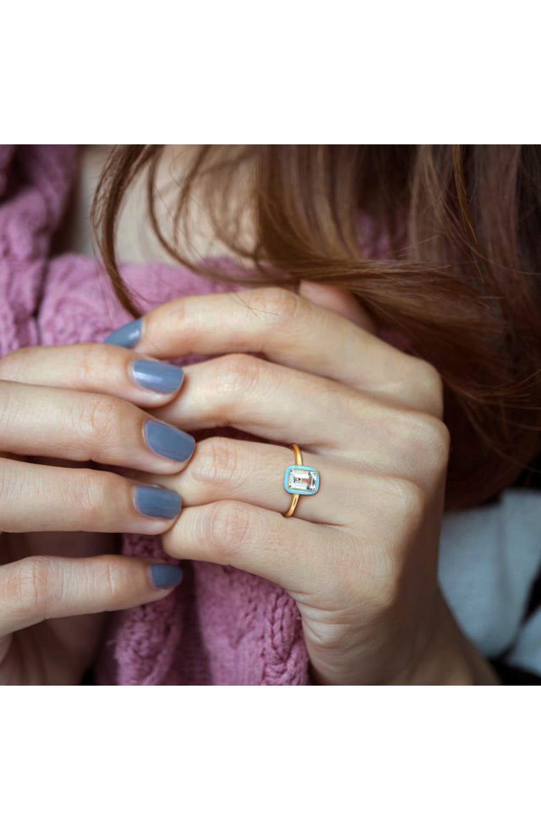 Julianna B. Blue Topaz & Enamel Halo Ring Yellow-Plated, Alternate, color, Blue Topaz