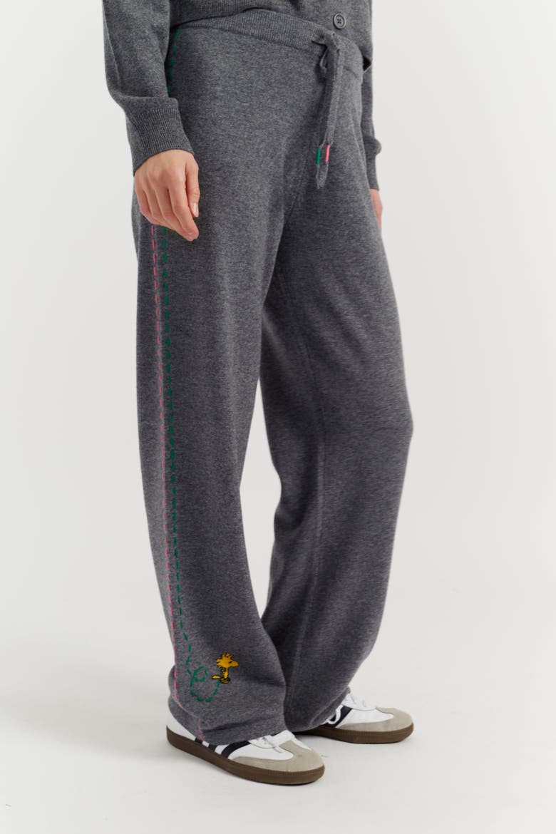 Wool-Cashmere Peanuts Stripe Wide Leg Track Pants, Alternate, color, Grey