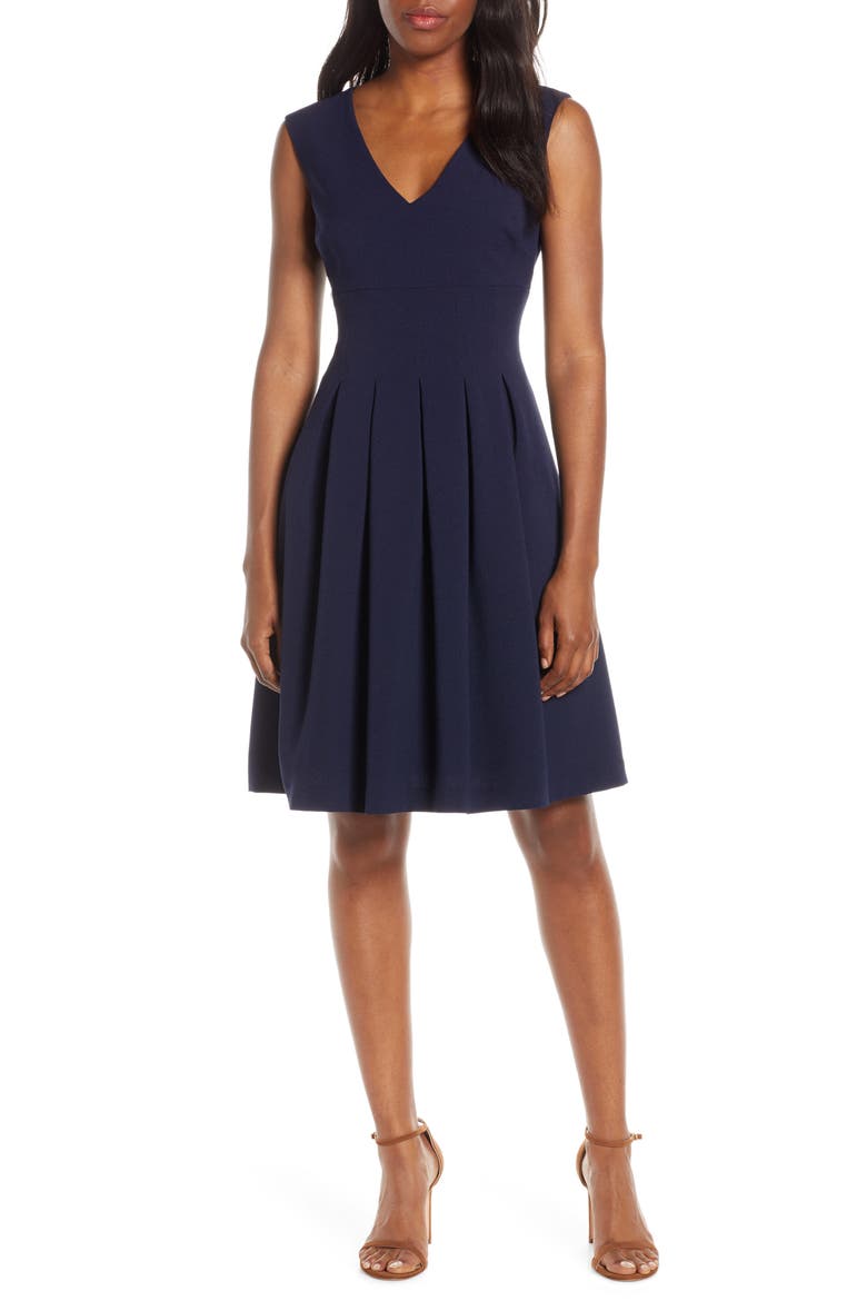 Sleeveless Crepe Fit & Flare Dress, Main, color, NAVY