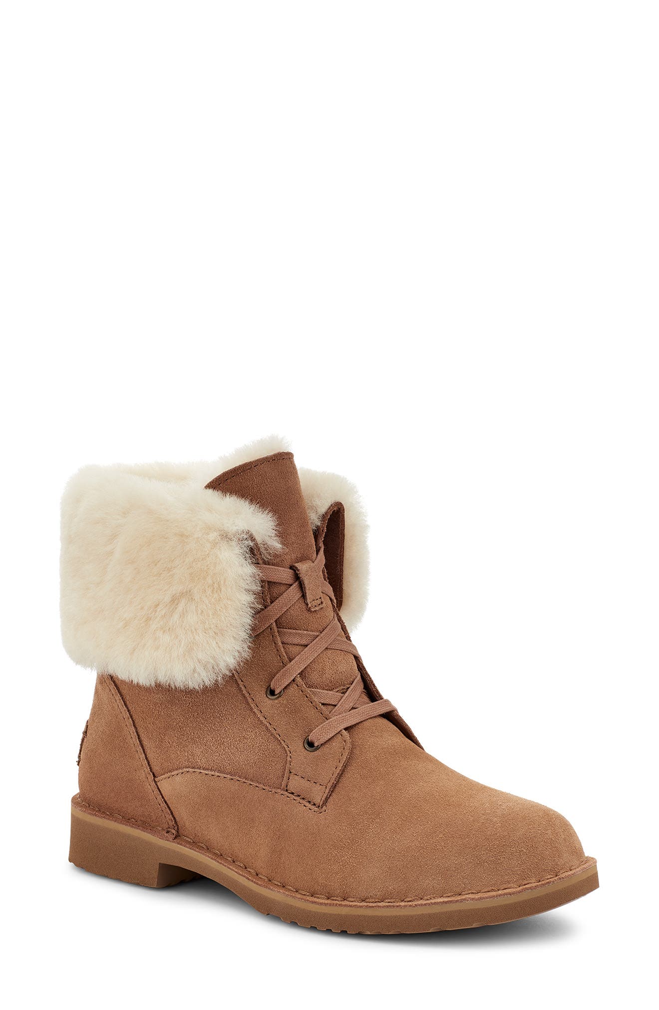 Weylyn Genuine Shearling Bootie, Main, color, CHESTNUT SUEDE
