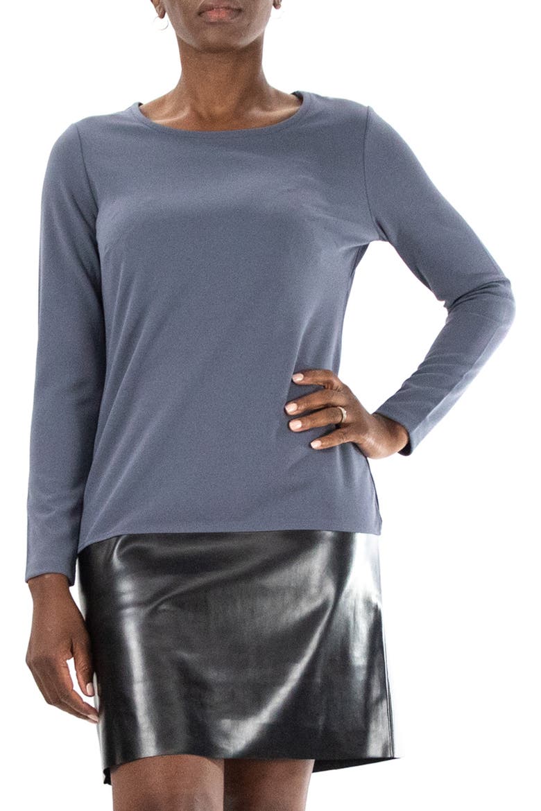Faux Leather Border Dress, Main, color, SMOKE/BLACK
