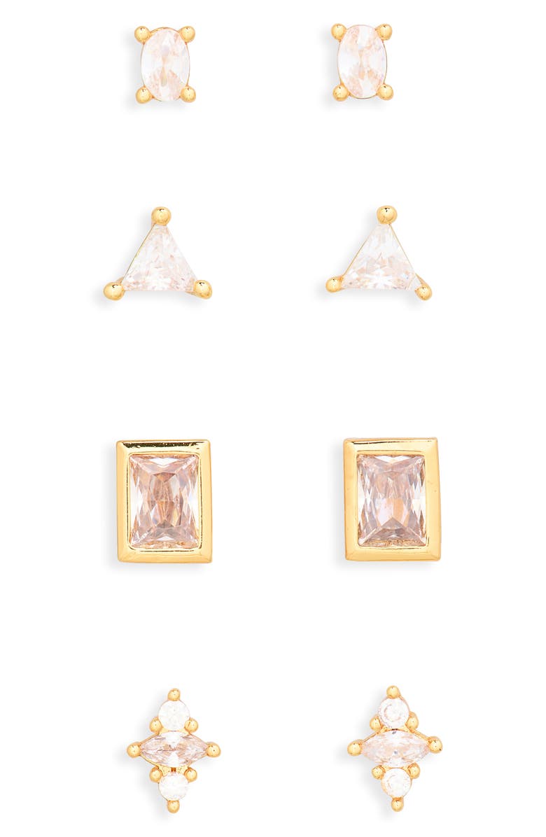 NORDSTROM RACK Set of 4 Cubic Zirconia Stud Earrings, Alternate, color, Clear- Gold