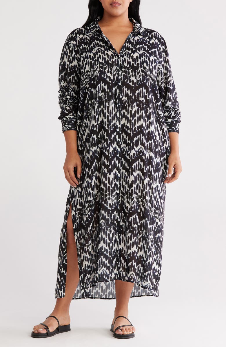 Universal Standard Nailah Longline Button-Up Tunic, Main, color, Navy Paint Print