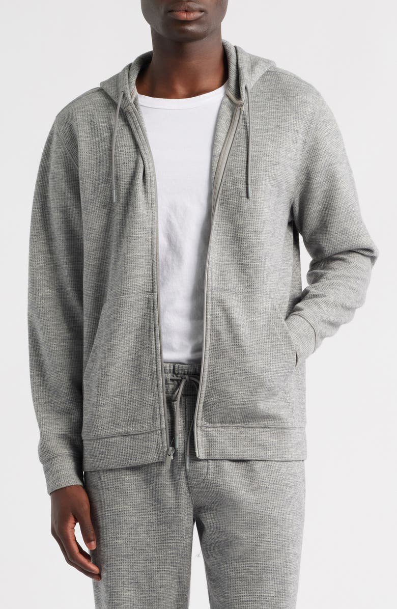 Zella Waffle Knit Zip-Up Hoodie, Alternate, color, Grey Heather