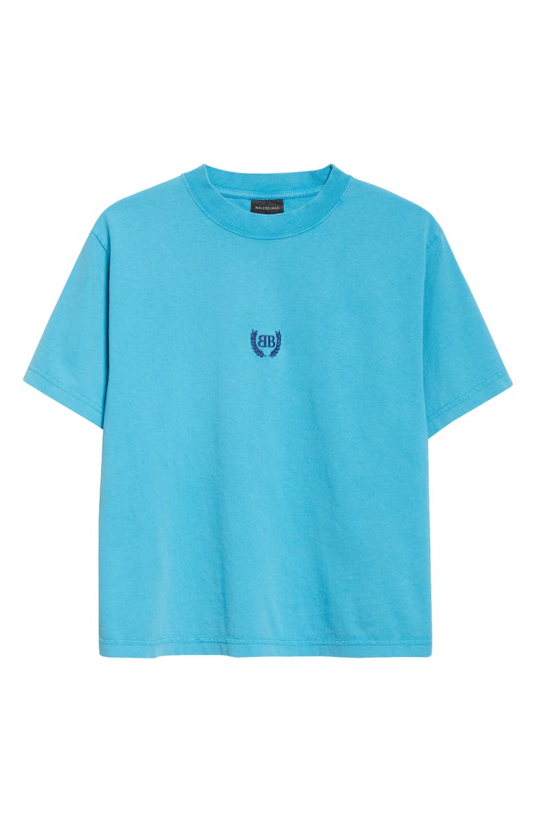 Balenciaga Laurel Embroidered Boxy Dry Jersey T-Shirt, Alternate, color, Azure/ Navy