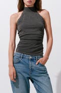 MANGO Lace Trim Mock Neck Top