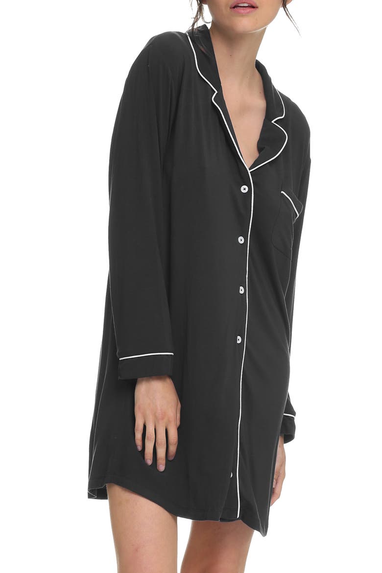 Kate Long Sleeve Nightgown, Alternate, color, BLACK