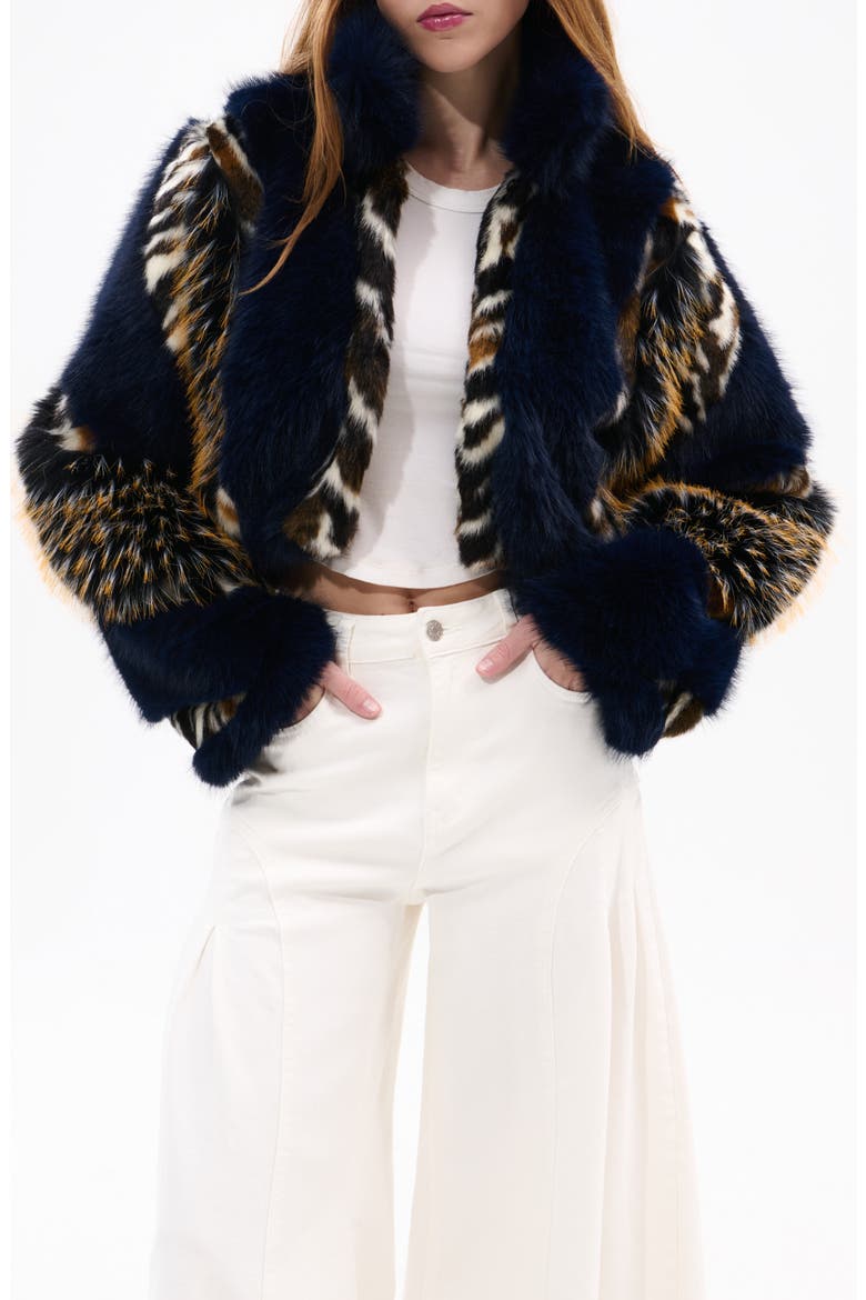 Chiara Faux Fur Jacket, Alternate, color, NAVY-MULTI