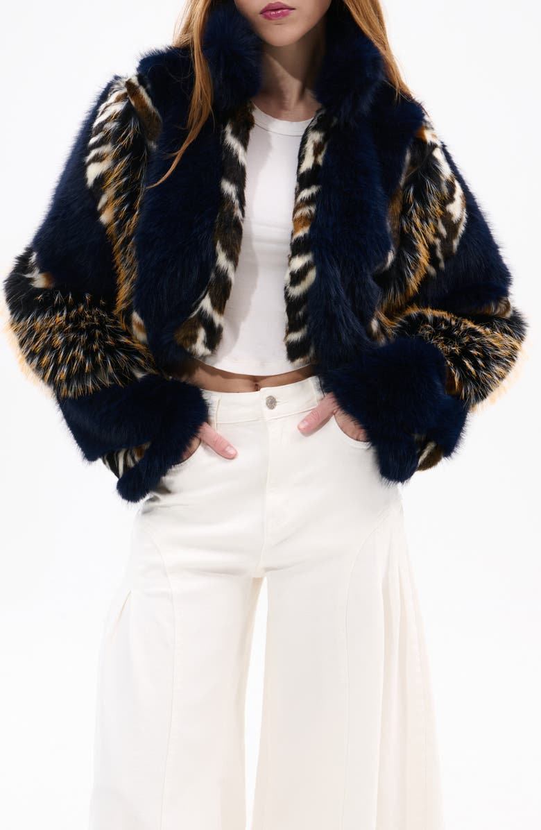 AZALEA WANG Chiara Faux Fur Jacket, Alternate, color, Navy-Multi