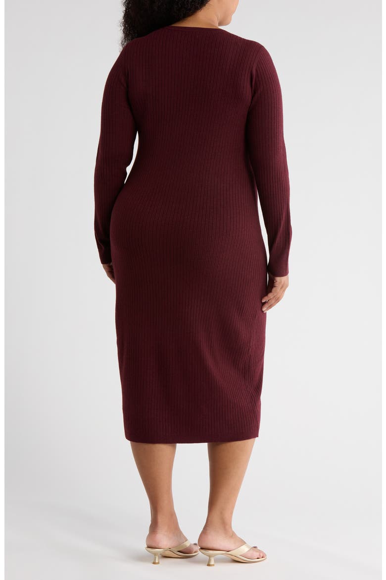 Ribbed Long Sleeve Sweater Dress, Alternate, color, BURGUNDY TANNIN