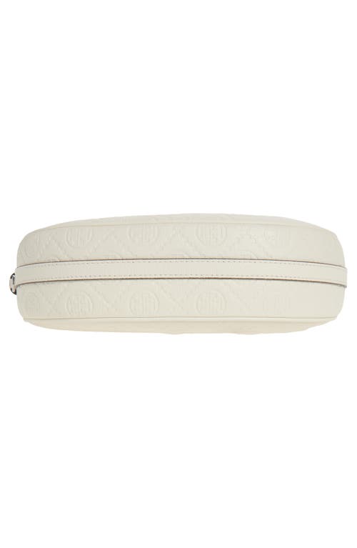 Tory Burch T-monogram Embossed Crescent Shoulder Bag In White
