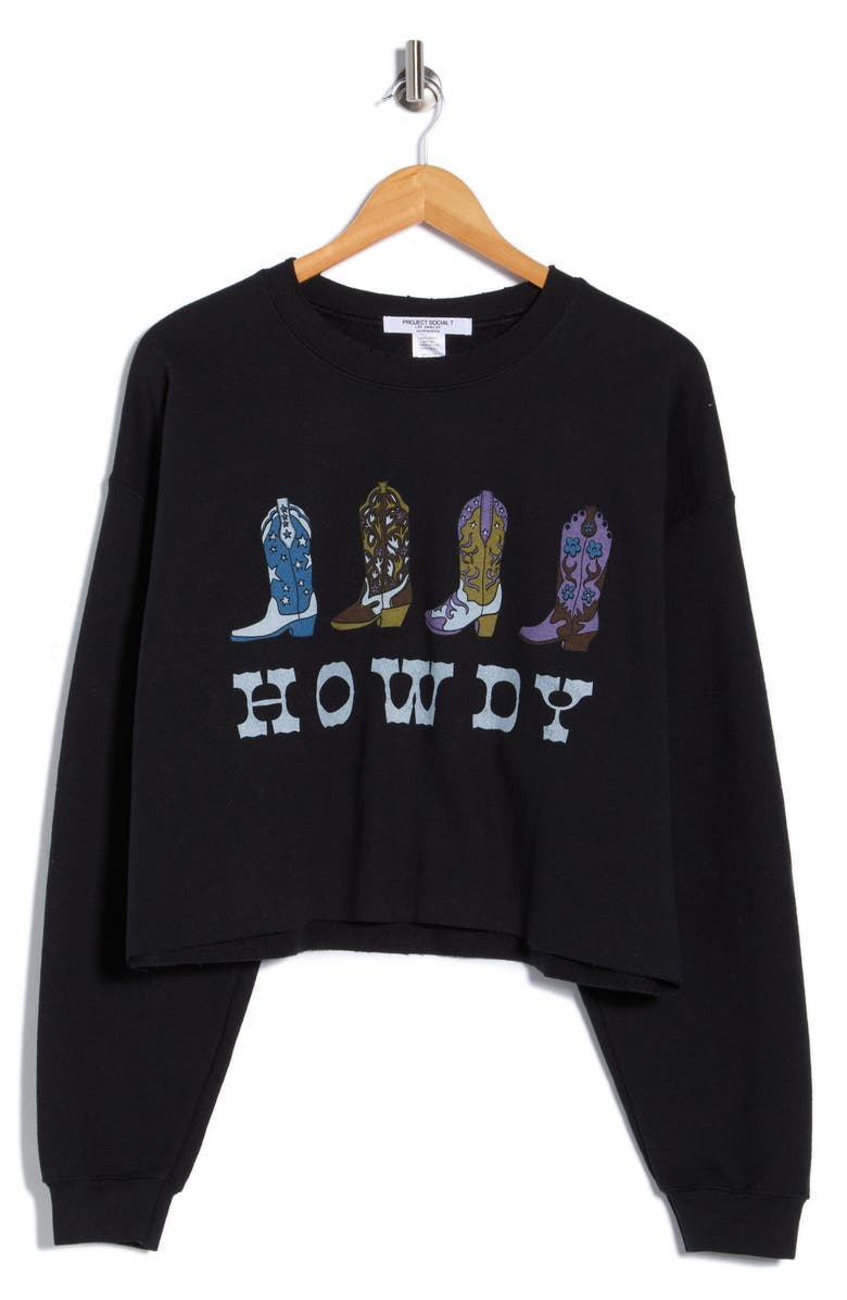 Project Social T Howdy Boots Raw Edge Sweatshirt, Alternate, color, Black