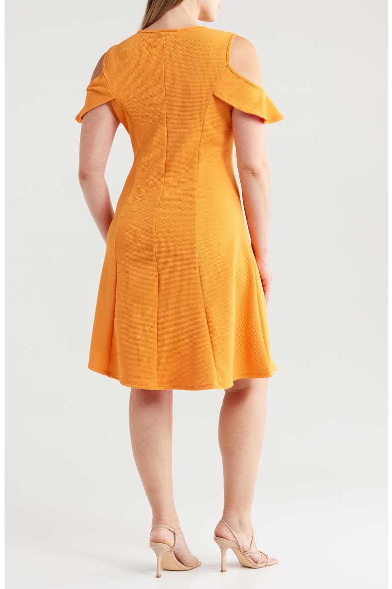 Ruffle Cold Shoulder A-Line Dress, Alternate, color, PEACH