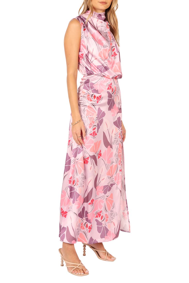 Amelie Floral Sleeveless Satin Maxi Dress, Alternate, color, PINK FLORAL