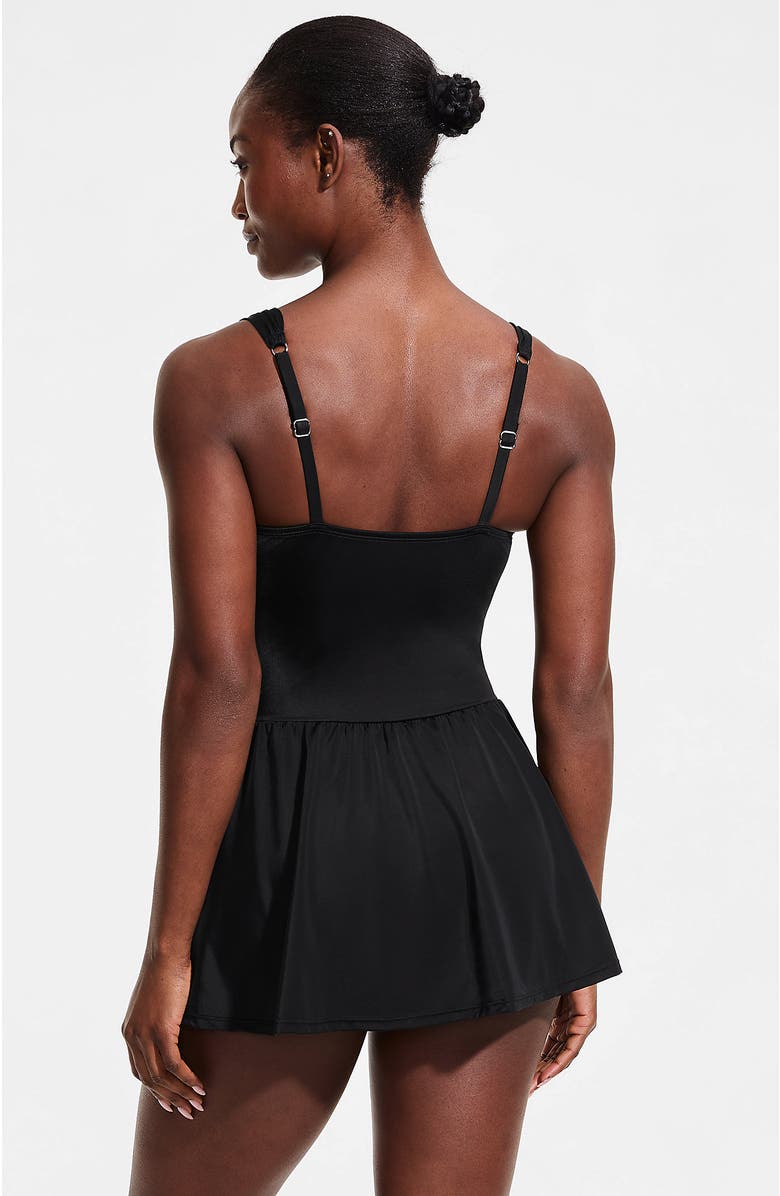 Lands' End Slender Lite Sweetheart Shirred Swim Dress, Alternate, color, Black