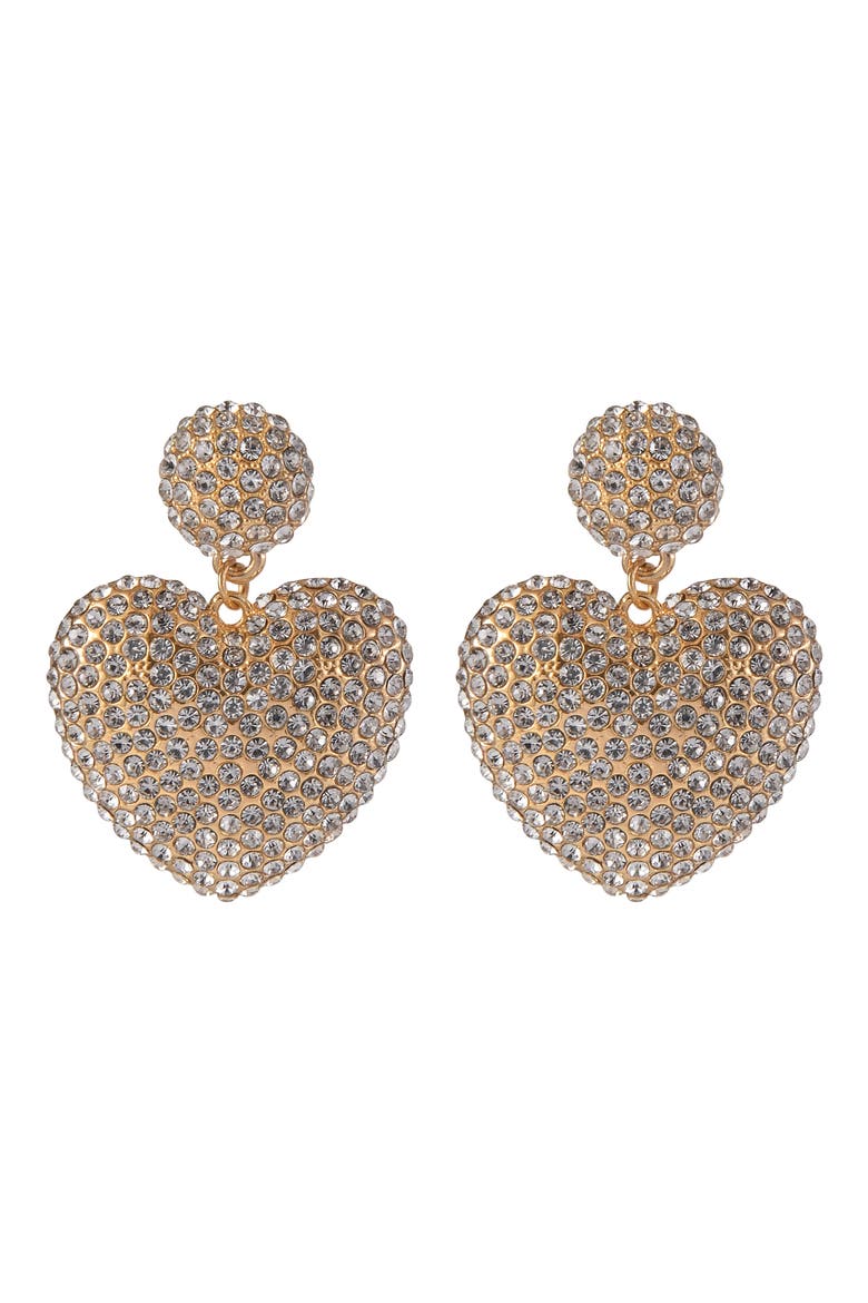 Pavé Heart Drop Earrings, Alternate, color, GOLD