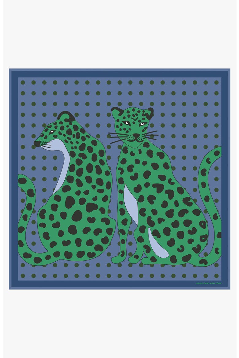 Twin Leopards Double Sided Silk Scarf, Alternate, color, Green
