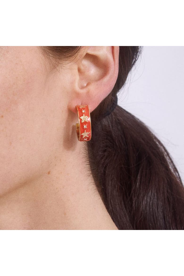 x BaubleBar Houston Astros Enamel Hoop Earrings, Alternate, color, Gold