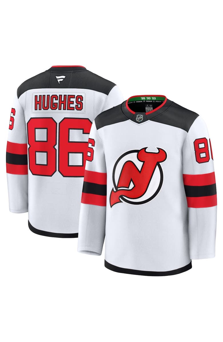 FANATICS Men's Fanatics Jack Hughes White New Jersey Devils Away Premium Jersey, Main, color, 