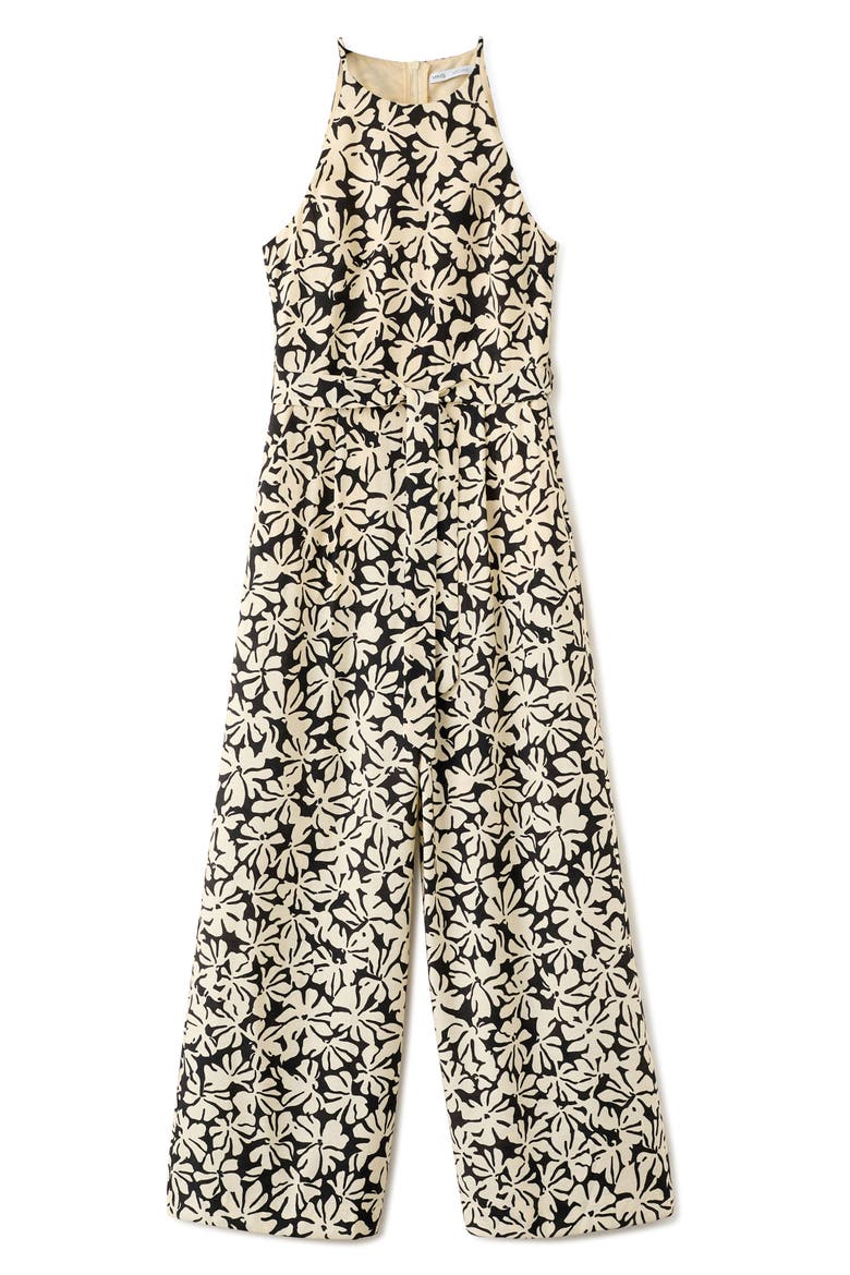 Print Belted Sleeveless Jumpsuit, Alternate, color, BLACK