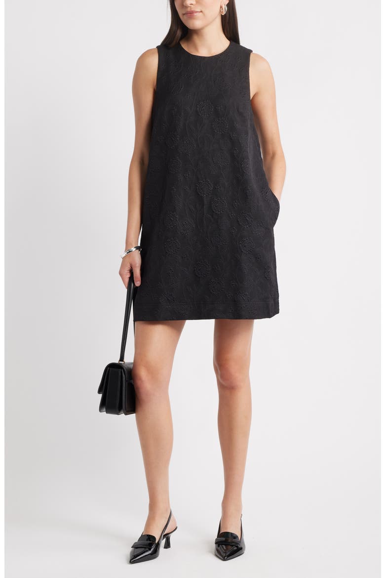 Sleeveless Jacquard Shift Dress, Alternate, color, BLACK TEXTURED JACQUARD