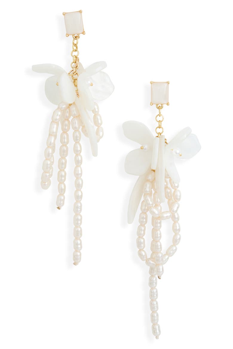 Resin & Faux Pearl Cluster Drop Earrings, Main, color, WHITE- GOLD
