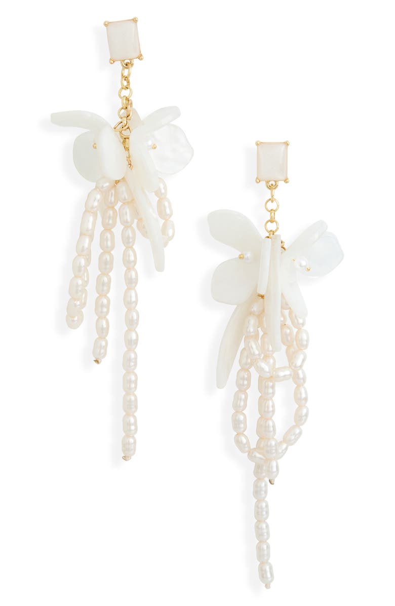 NORDSTROM RACK Resin & Faux Pearl Cluster Drop Earrings, Main, color, White- Gold