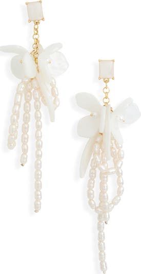 Resin & Faux Pearl Cluster Drop Earrings