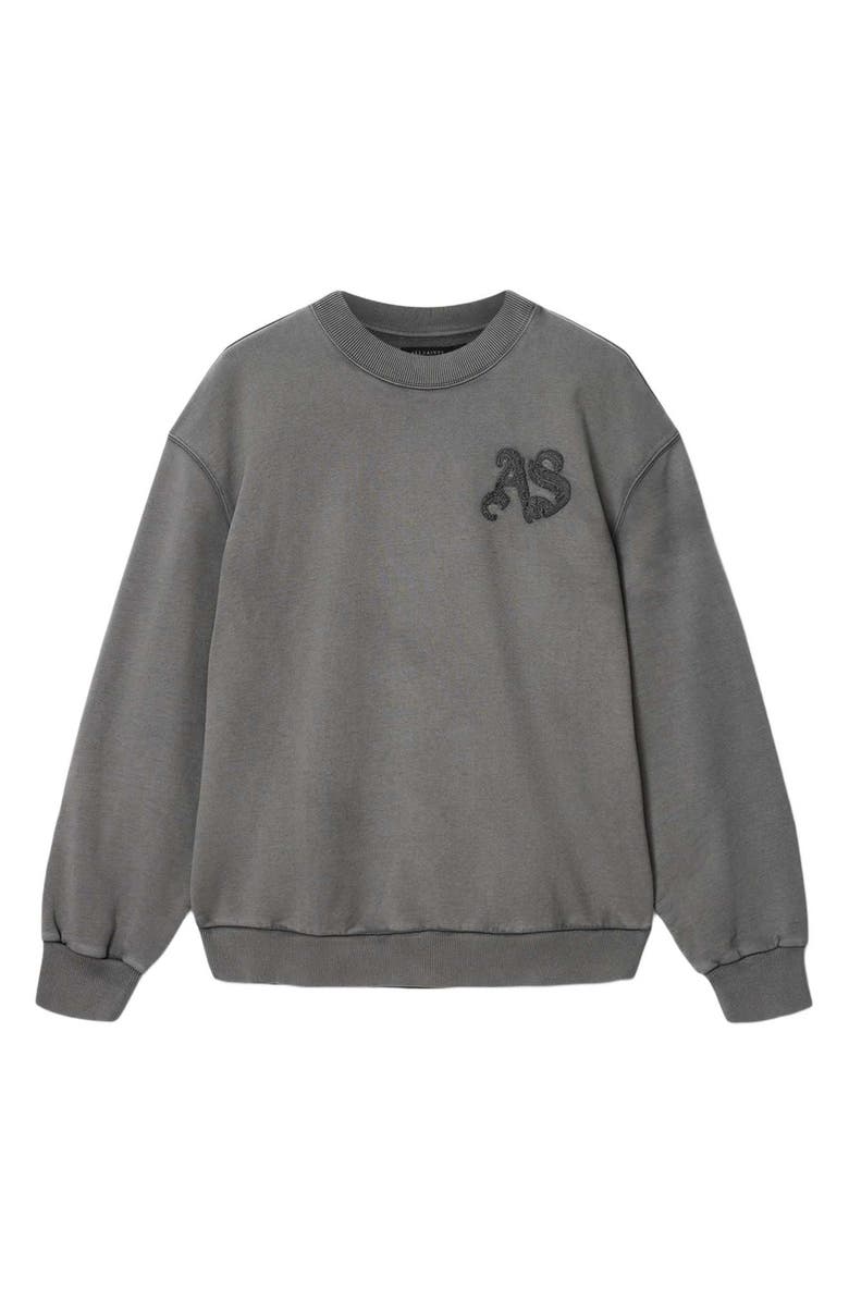 AllSaints Insignia Graphic Appliqué Cotton Sweatshirt, Alternate, color, Washed Black
