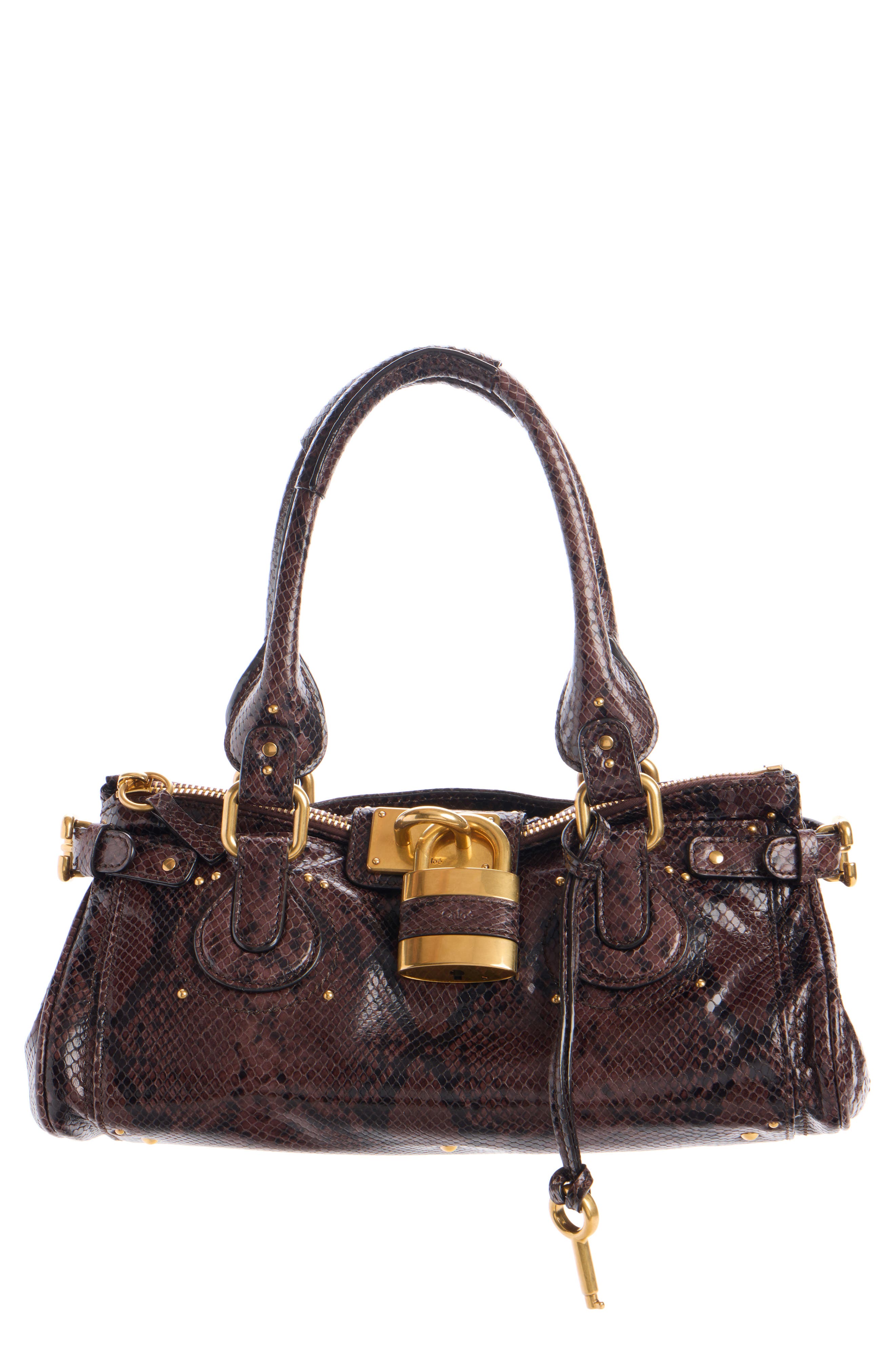 Paddington Snakeskin Embossed Leather Satchel, Main, color, ROSEWOOD