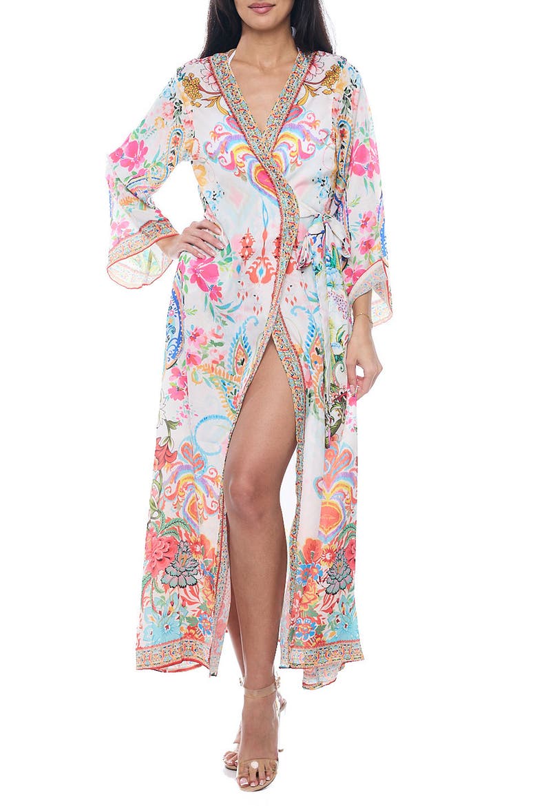 Floral Cover-Up Duster, Main, color, WHITE