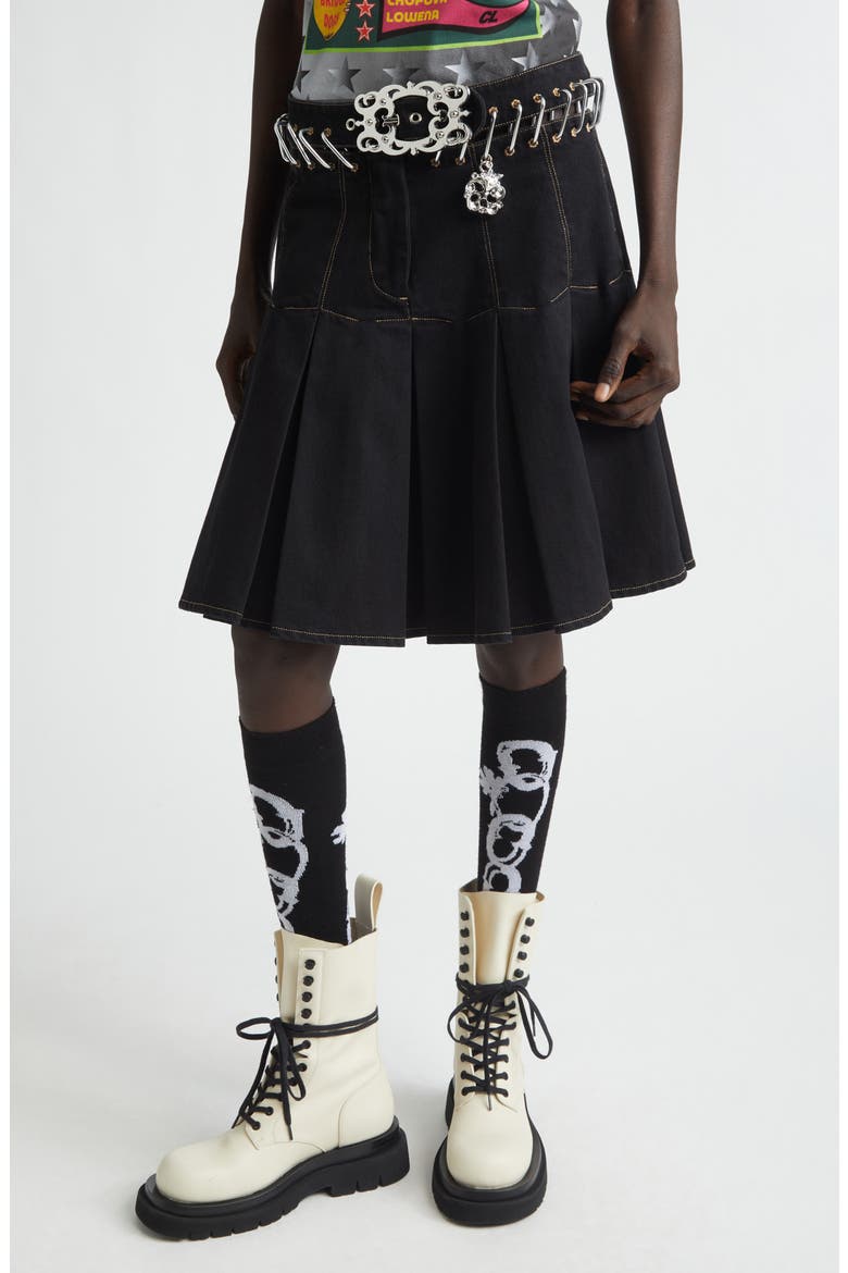 Bevo Carabiner Denim Skirt, Main, color, BLACK