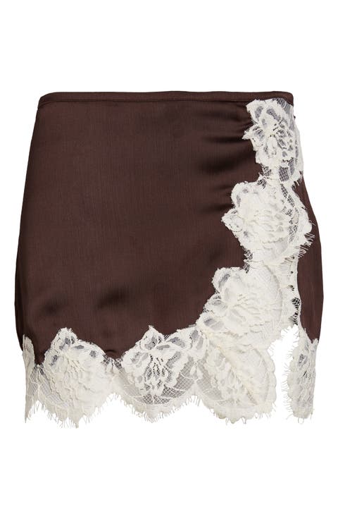Niera Lace Trim Satin Miniskirt