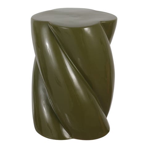 Yves Modern Glossy Ceramic Twisted Garden Stool - Indoor/Outdoor Accent Side Table, End Table, Patio Seat & Plant Stand