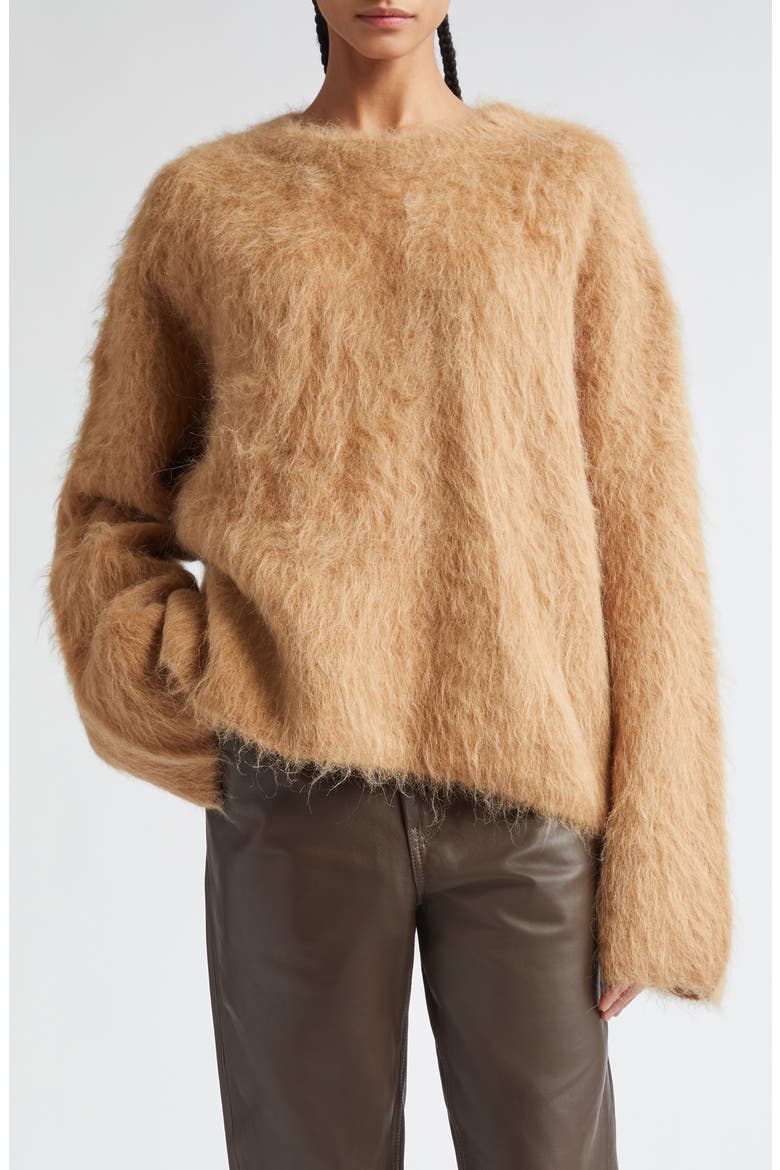 Boxy Alpaca Blend Crewneck Sweater, Main, color, CAMEL MELANGE