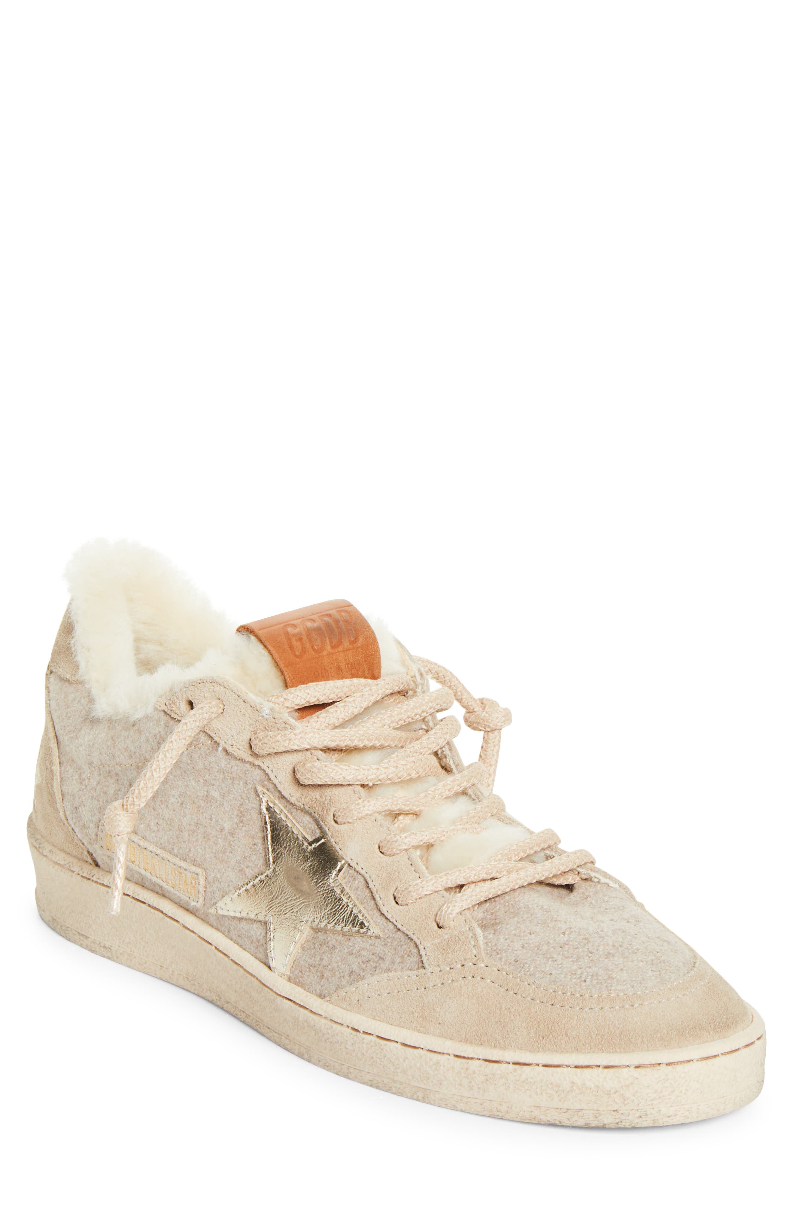Golden Goose Ball Star Wool Wool & Faux Shearling Sneaker, Main, color, Beige