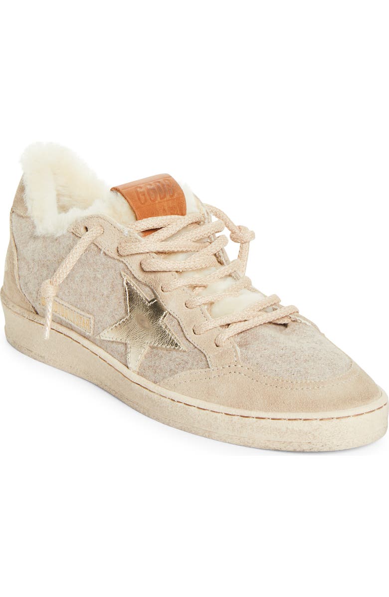 Golden Goose Ball Star Wool Wool & Faux Shearling Sneaker, Main, color, Beige