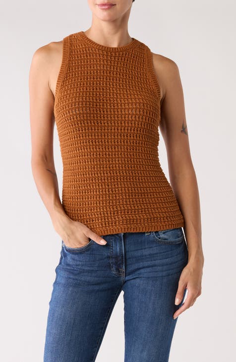 Open Stitch Crewneck Cotton Sweater Tank