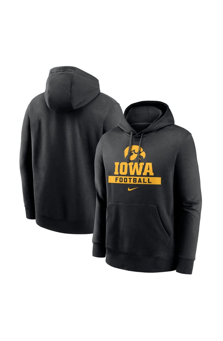 Nike Men's Nike Black Iowa Hawkeyes Football Stack Club Fleece Pullover Hoodie, Main, color, 